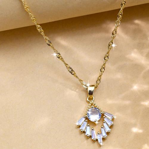 Cubic Zircon Micro Pave Brass Necklace, gold color plated, micro pave cubic zirconia & for woman 