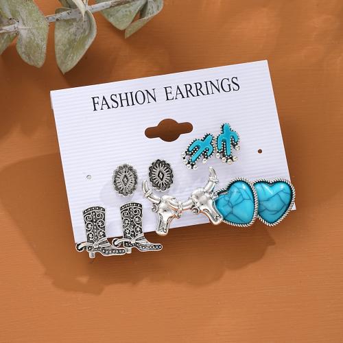 Turquoise Zinc Alloy Earring, with turquoise, 5 pieces & fashion jewelry & for woman 