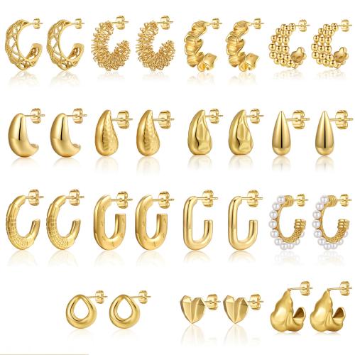 Stainless Steel Stud Earring, 304 Stainless Steel, with Plastic Pearl, plated & for woman, golden 