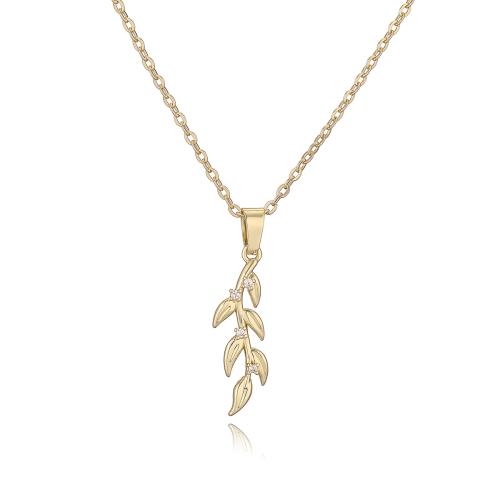 Cubic Zircon Micro Pave Brass Necklace, Leaf, plated, micro pave cubic zirconia & for woman 