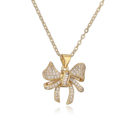 Cubic Zircon Micro Pave Brass Necklace, Bowknot, plated, micro pave cubic zirconia & for woman 