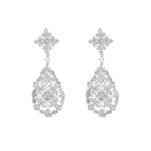Brass Earring Drop Component, with Gemstone & Plastic Pearl, plated, DIY & micro pave cubic zirconia 