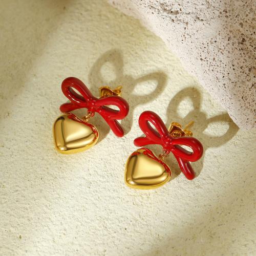 Stainless Steel Drop Earring, 304 Stainless Steel, plated, for woman & enamel 