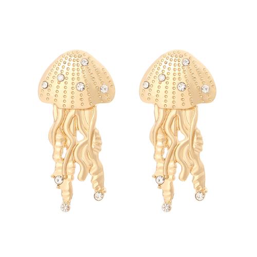 Zinc Alloy Rhinestone Drop Earring, plated, for woman & with rhinestone, golden 