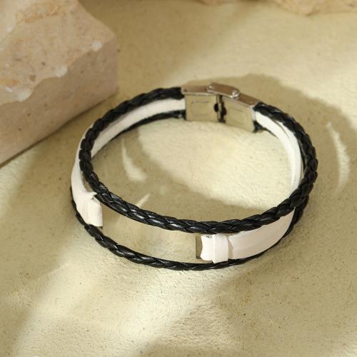 PU Leather Cord Bracelets, 304 Stainless Steel, with leather cord, plated, for man 