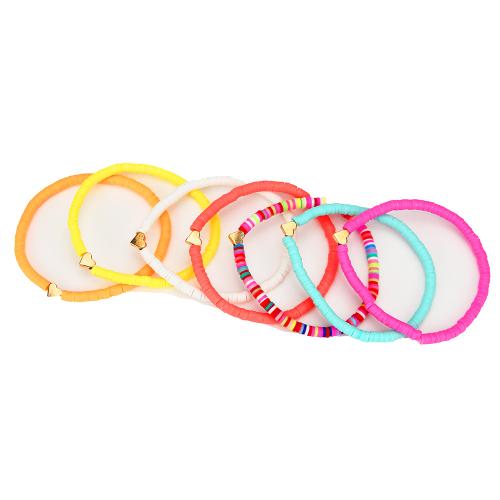 Bracelets d'argile polymère, laiton, avec argile de polymère, 7 pièces & pour femme, multicolore, Diamètre inté Environ 60mm, Vendu par fixé