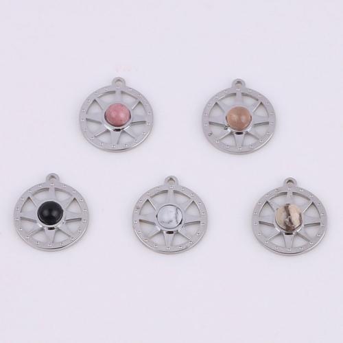 Stainless Steel Pendants, 316 Stainless Steel, with Natural Stone original color, 12mm 