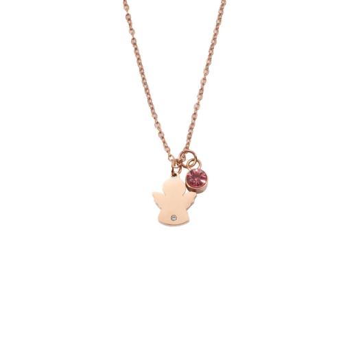 Stainless Steel Jewelry Necklace, 304 Stainless Steel, Angel, Vacuum Ion Plating, fashion jewelry & for woman & with rhinestone, rose gold color Approx 45 cm 