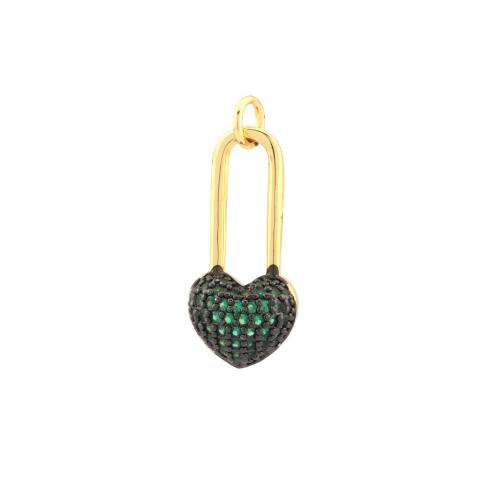 Cubic Zirconia Micro Pave Brass Pendant, Heart, gold color plated, DIY & micro pave cubic zirconia 