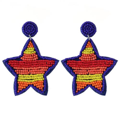 Glass Seed Beads Earring, Felt, with Seedbead, Star, fashion jewelry, blue 