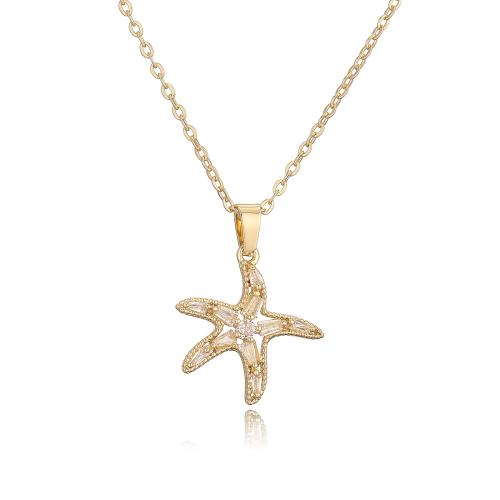 Cubic Zircon Micro Pave Brass Necklace, Starfish, plated, micro pave cubic zirconia & for woman 