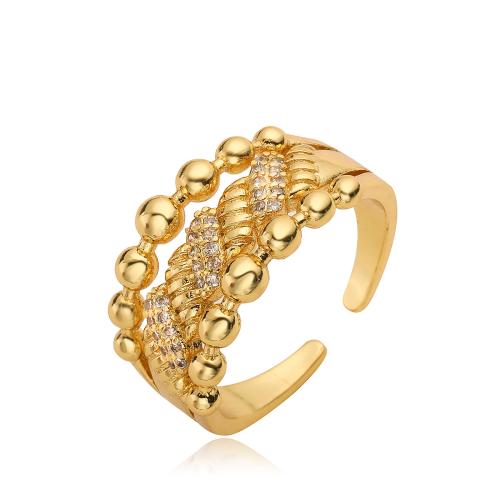 Zircon pavent l'anneau en laiton de doigt, Placage, styles différents pour le choix & pavé de micro zircon & pour femme, doré, Vendu par PC