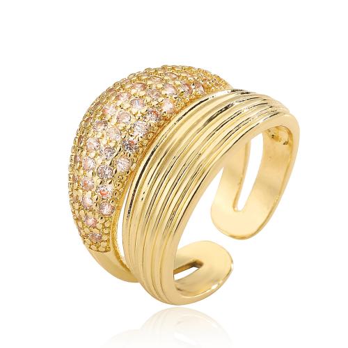 Zircon pavent l'anneau en laiton de doigt, Placage, pavé de micro zircon & pour femme, doré, Vendu par PC