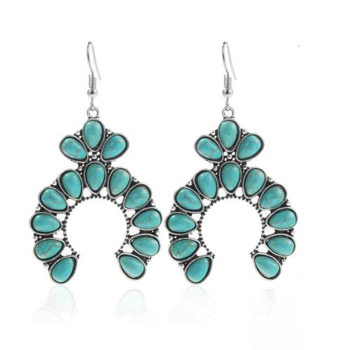 Turquoise Zinc Alloy Earring, with turquoise & Acrylic, plated & for woman & with rhinestone, silver color 
