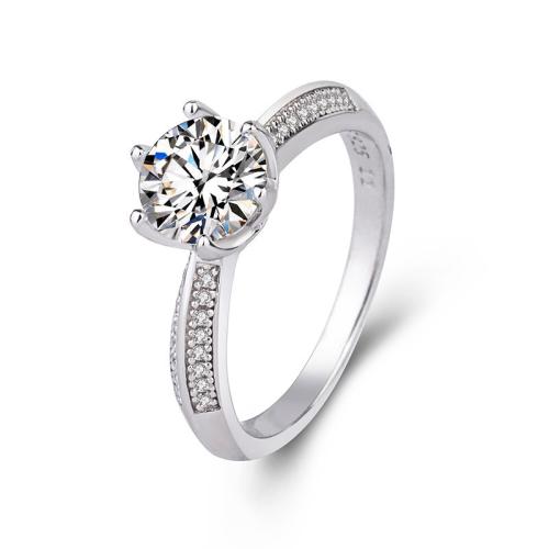 Латунное кольцо с стразами, Латунь, с Муассанит, Другое покрытие, Женский, серебряный, продается PC