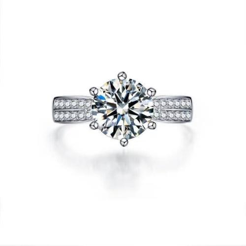 Латунное кольцо с стразами, Латунь, с Муассанит, Другое покрытие, Женский, серебряный, продается PC