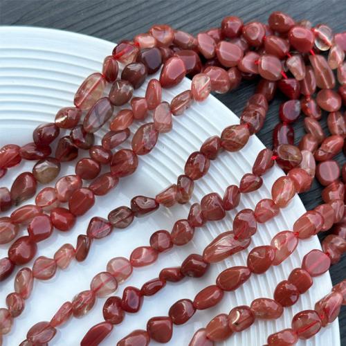 Окрашенный кварцевый бусины, Природный кварцевый, Комкообразная форма, DIY, красный, beads length 6-9mm, длина:Приблизительно 39 см, продается Strand