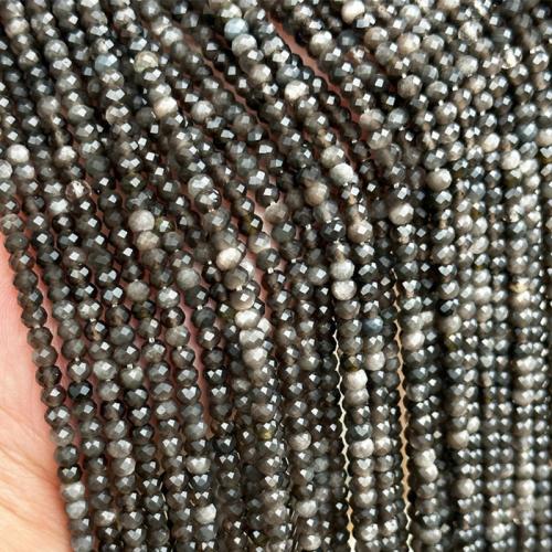 Einzelne Edelstein Perlen, Silver+Obsidian, Abakus,Rechenbrett, DIY & facettierte, 2.8x3.8mm, Länge:ca. 38-39 cm, verkauft von Strang