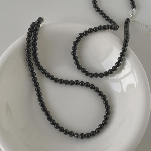 Ожерелья из черного агата, Черный агат, с 5cm наполнитель цепи, ювелирные изделия моды & разный размер для выбора & Женский, черный, длина:Приблизительно 40 см, продается PC