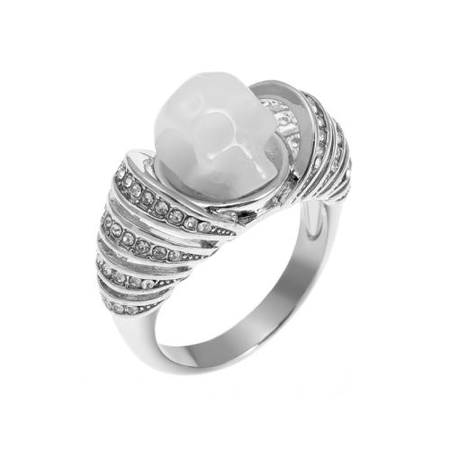Anillo de dedo de aleación de Zinc, Joyería & diverso tamaño para la opción & para mujer & con diamantes de imitación, plateado, Vendido por UD