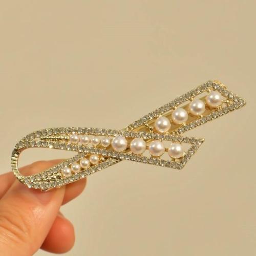 Schnabelspange, Zinklegierung, mit Kunststoff Perlen, verschiedene Stile für Wahl & für Frau & mit Strass, goldfarben, 70mm, verkauft von PC