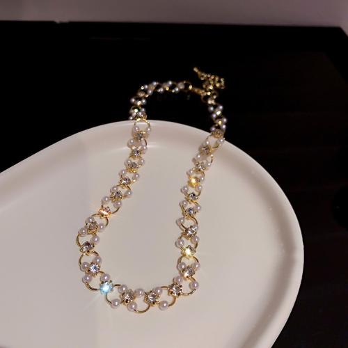 Conjunto de la joya de cobre amarillo, metal, con Perlas plásticas, con 5cm extender cadena, Joyería & para mujer & con diamantes de imitación, dorado, longitud:aproximado 41 cm, aproximado 17 cm, Vendido por UD