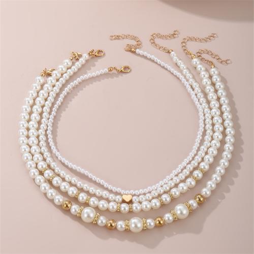 Mode-Multi-Layer-Halskette, Zinklegierung, mit Kunststoff Perlen, Modeschmuck & mehrschichtig & verschiedene Stile für Wahl & für Frau, verkauft von setzen