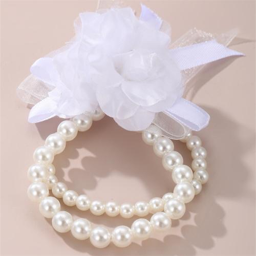 perle de plastique Fleur de poignet, avec tissu, bijoux de mode & pour femme, Vendu par PC[