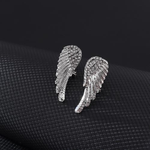 Zinc alliage strass Stud Earring, alliage de zinc, aile d'ange, pour femme & avec strass, plus de couleurs à choisir Vendu par paire