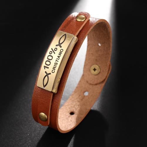 bracelet de cordon en PU , alliage de zinc, avec cuir PU, bijoux de mode & unisexe Environ 23 cm, Vendu par PC