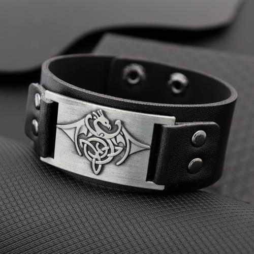 bracelet de cordon en PU , alliage de zinc, avec cuir PU, bijoux de mode & pour homme, plus de couleurs à choisir Environ 23.5 cm, Vendu par PC