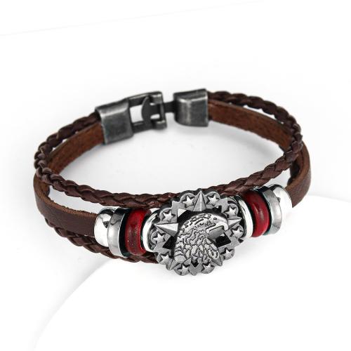 bracelet de cordon en PU , alliage de zinc, avec cuir PU, bijoux de mode & pour homme, plus de couleurs à choisir Environ 21 cm, Vendu par PC