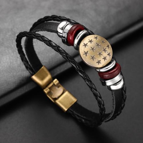 bracelet de cordon en PU , alliage de zinc, avec cuir PU, bijoux de mode & pour homme Environ 18 cm, Vendu par PC