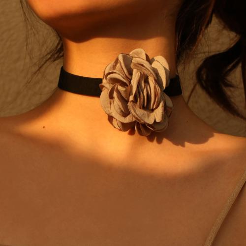 Mode Choker Halskette, Baumwollsamt, mit Stoff & 304 Edelstahl, Blume, Modeschmuck, keine, verkauft von PC