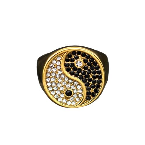 Cubic Zirconia anillo de dedo de acero inoxidable, acero inoxidable 316, chapado, diverso tamaño para la opción & micro arcilla de zirconia cúbica & para mujer, dorado, Vendido por UD