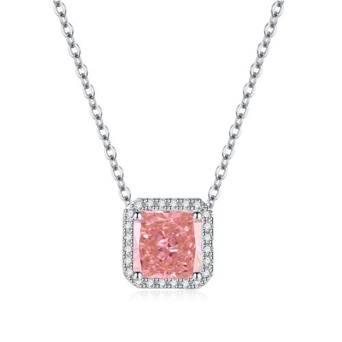 Cubic Zircon Micro Pave Brass Necklace, plated, micro pave cubic zirconia & for woman, silver color 