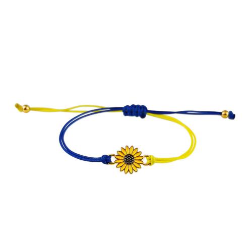 Bracelet d'émail en alliage de zinc, avec corde de cire, Placage, pour femme, bleu et jaune Environ 16-30 cm, Vendu par PC