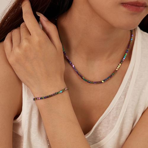 Fashion Stainless Steel Jewelry Sets, 304 Stainless Steel, with Hematite, Vacuum Ion Plating & for woman, multi-colored 