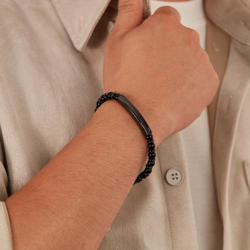Bracelets Agate Noir, Acier inoxydable 304, avec agate noire, avec 6cm chaînes de rallonge, Placage ionique sous vide, pour homme, plus de couleurs à choisir cm, Vendu par PC