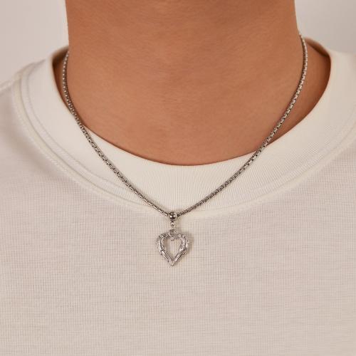 Stainless Steel Jewelry Necklace, 304 Stainless Steel, with 6cm extender chain, Heart, Vacuum Ion Plating, for man cm 