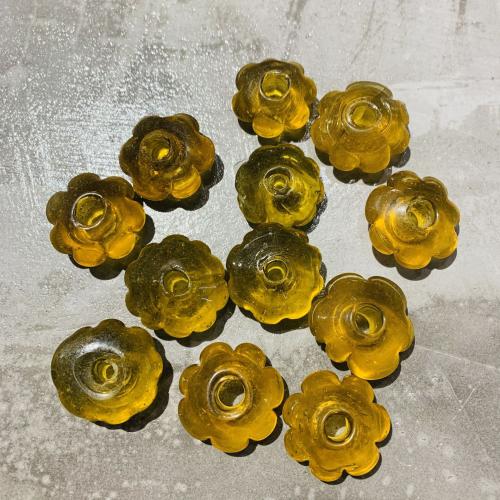 Abalorios de Cristal Murano hecho a mano, Cristal de murano, Flor, Bricolaje, amarillo, 30x14mm, Vendido por UD