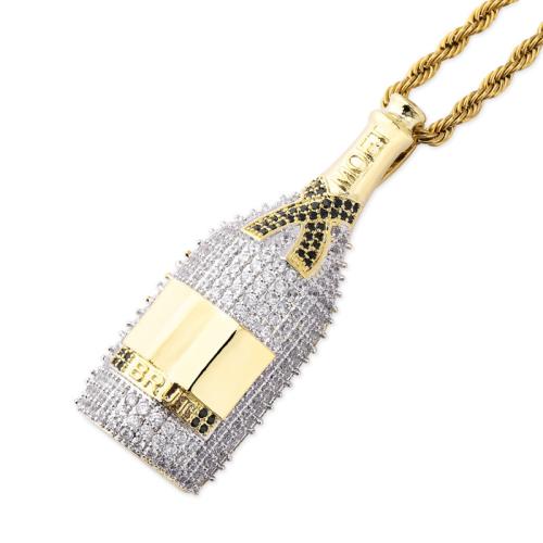 Brass Necklace, Winebottle, plated & micro pave cubic zirconia & for man Approx 24 Inch 