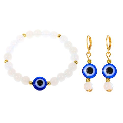 Evil Eye Jewelry Set, Zinc Alloy, bracelet & earring, with Plastic, 2 pieces & fashion jewelry & for woman 