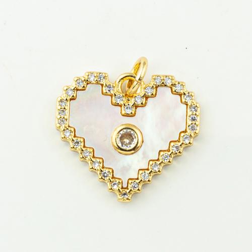 Pendentifs de coquille en laiton, avec coquille, coeur, bijoux de mode & pavé de micro zircon & pour femme, doré Environ 3mm Vendu par lot