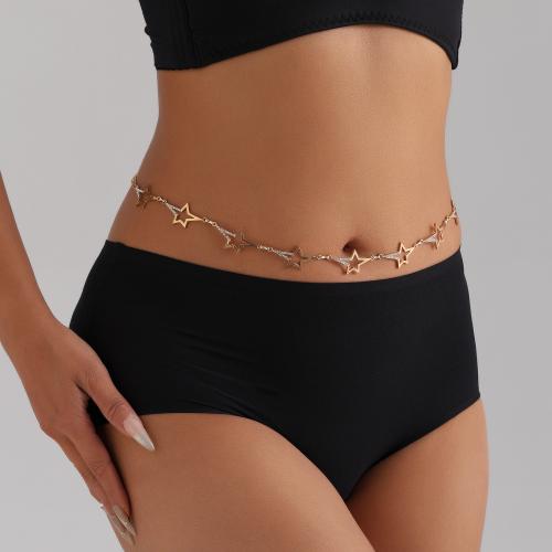 Decorative Chain Belt, Zinc Alloy, Star, gold color plated, for woman & with rhinestone 