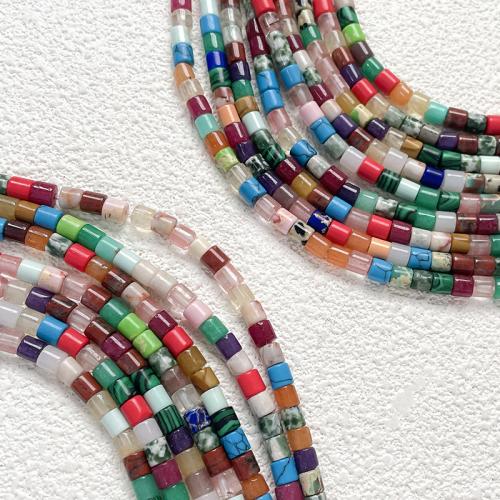 Gemischte Edelstein Perlen, Zylinder, DIY, gemischte Farben, 4x4mm, Bohrung:ca. 0.6mm, ca. 86PCs/Strang, verkauft von Strang