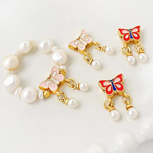 Entretoise de perles en laiton, avec perle de plastique, papillon, Placage de couleur d'or, DIY & émail, plus de couleurs à choisir Environ 1.8mm, Vendu par PC