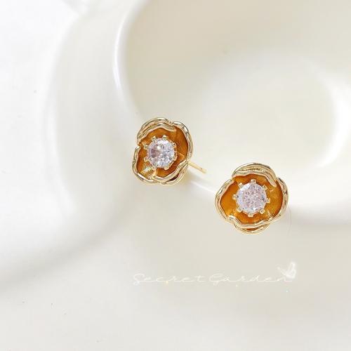 Brass Earring Stud Component, plated, DIY & micro pave cubic zirconia 