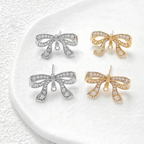 Brass Earring Stud Component, Butterfly, plated, DIY & micro pave cubic zirconia 
