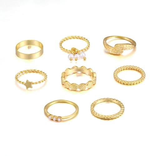 Zink-Legierung Ring Set, Zinklegierung, mit Kunststoff Perlen, 8 Stück & Modeschmuck & für Frau, Goldfarbe, verkauft von setzen